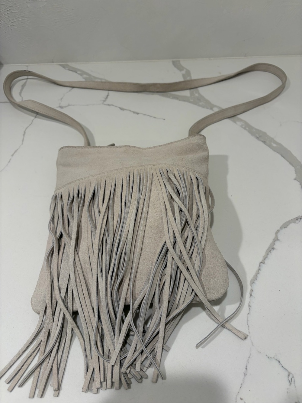Margot leather Fringe Crossbody Bag in Light Beige